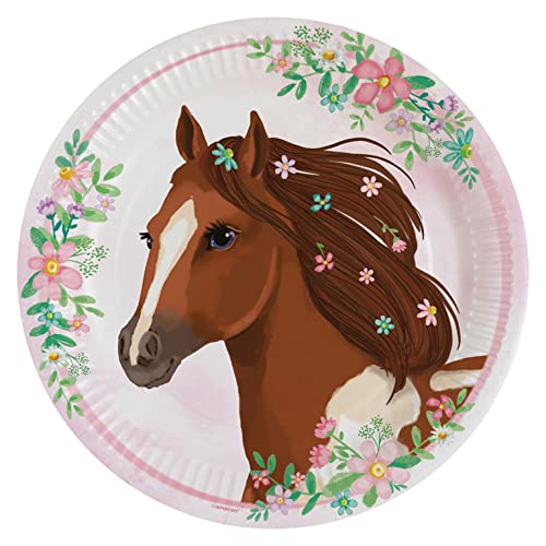 amscan 9909874-66 – Assiettes Beautiful Horses 8 pièces, diamètre 22,8 cm, papier, chevaux, assiettes en carton, assiettes jetables pour fête d'anniversaire d'enfant