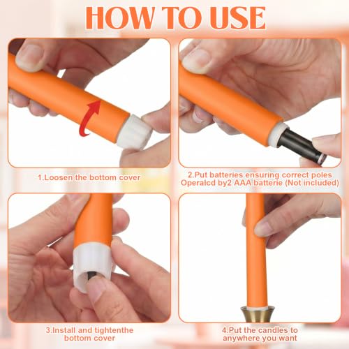 Image of Rossesay 24 Pcs Flameless LED Taper Candles Battery Operated Candle 8.5 inch, 9.65 inch, 10.8 inch, 12.8 inch Flameless Candlesticks Flickering for Christmas Church Wedding Indoor Decoration(Classic, Orange)