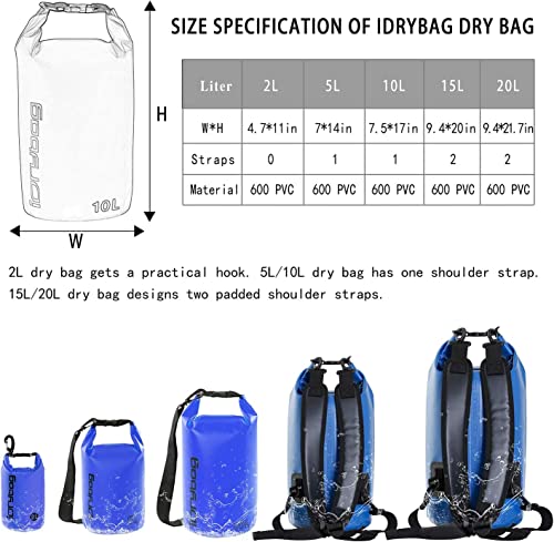 Image of IDRYBAG Dry Bag Waterproof Floating, TPU Waterproof Bag Roll Top, 2L,5L,10L Dry Bag Kayak Storage for Kayaking, Boating, Rafting, Fishing, Swimming, Hiking, Camping, Travel, Beach
