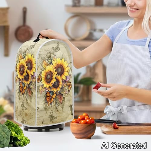 Image of Sunflower Butterfly Blender Dust Cover for Small Appliances Anti Fingerprint Food Processor Cover with Handle Blender Storage Bag for Coffee Makers or Juicers Kitchen Decor