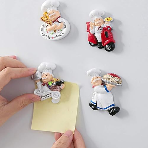 Miniatura 5 de 4 imanes de chef para nevera, divertidos imanes de chef para refrigerador de resina 3D, imanes de chef italiano francés, calcomanías para
