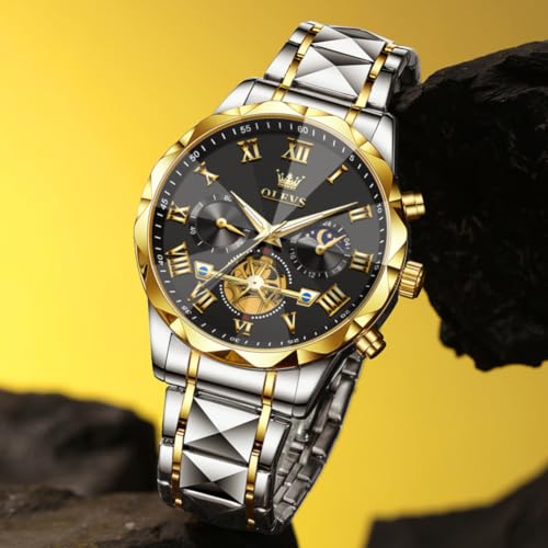 Image of OLEVS Watches for Men Luxury Diamond Casual Large Dial Watches Stainless Steel Waterproof Business Dress Analog Luminous Date Mens Watches