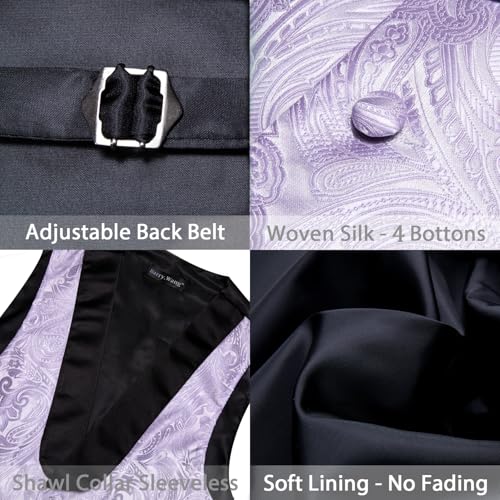 Image of Barry.Wang Mens Silk Lapel /Shawl Collar Vest Tie Sleeve Holder Set Formal /Casual Paisley Vests Wedding Tuxedo Waistcoat