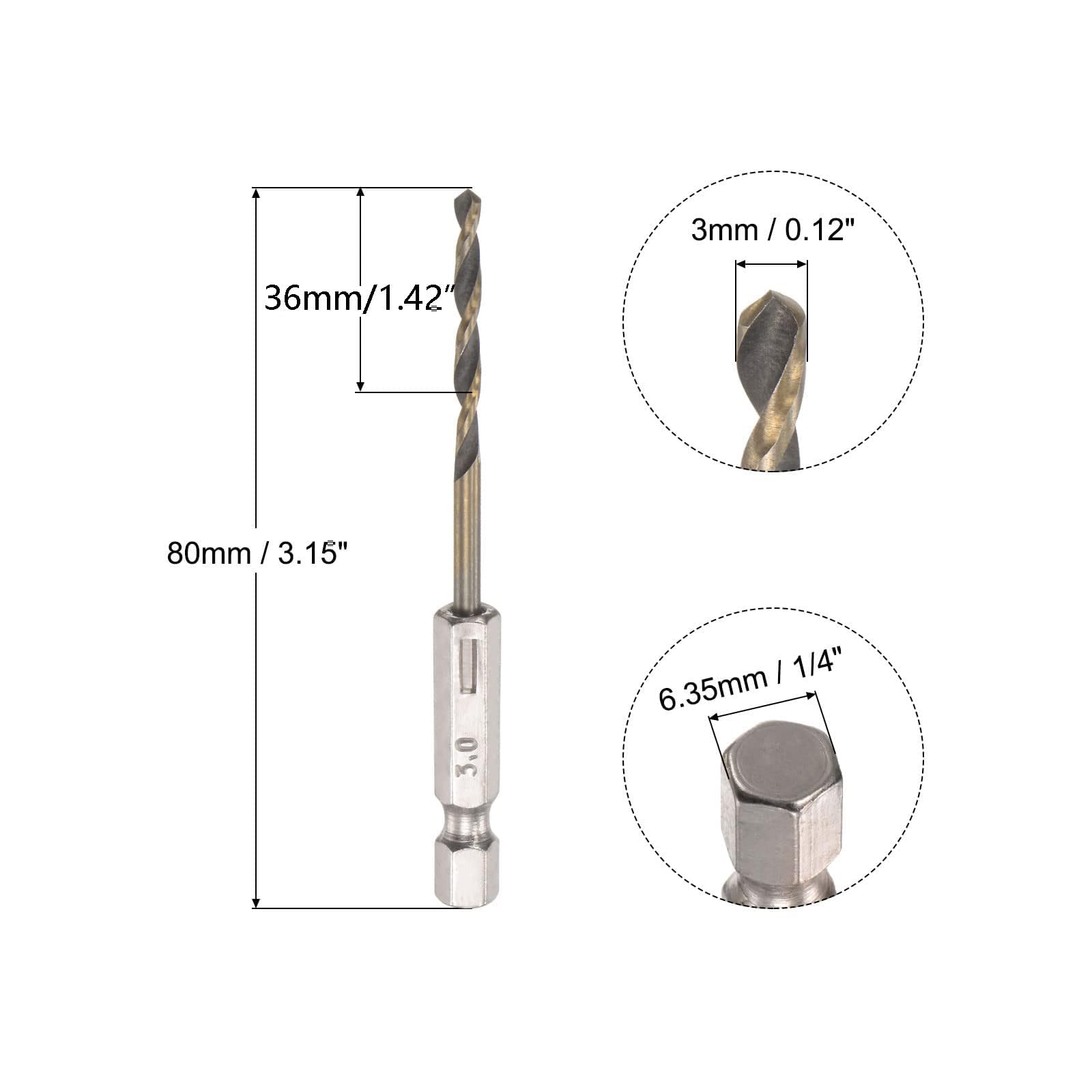 TOP-VIGOR 5Pcs 3mm HSS Hex Shank Twist Drill Bits, High Speed Steel Drill Bit Set 1/4 Inch Shank - Image 2