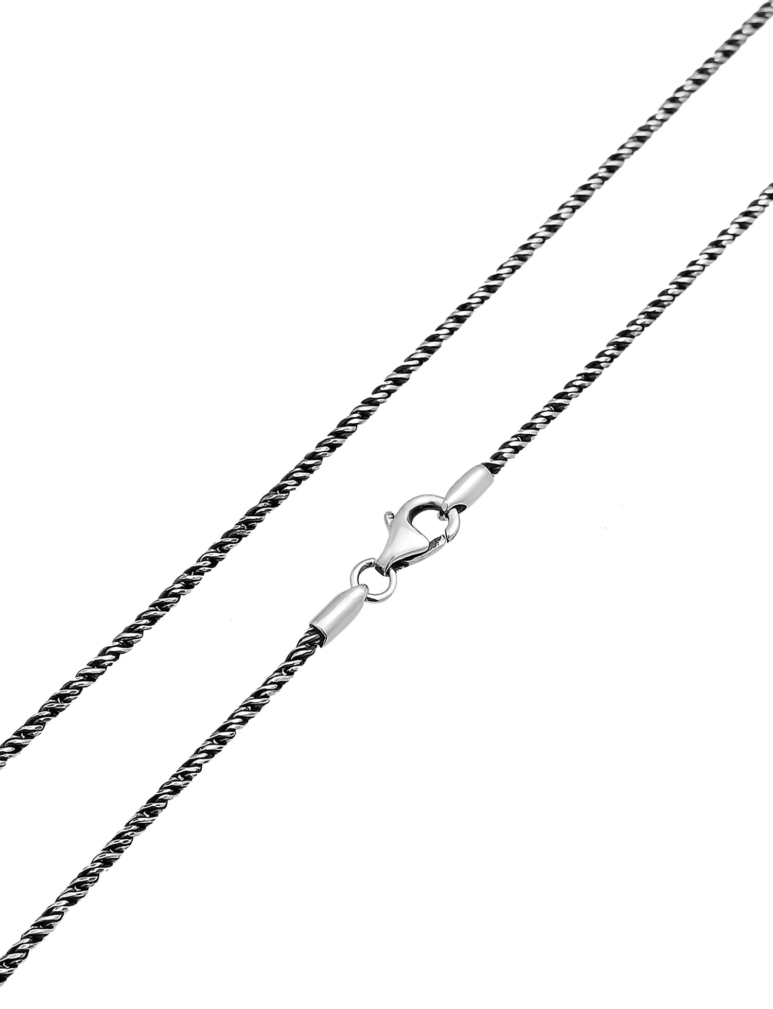 Kuzzoi Collar para hombre de plata 925 oxidada, cadena redonda de cordón para hombre (2 mm), cadena de plata maciza para hombre sin colgante, aspecto trenzado, longitud 55 cm