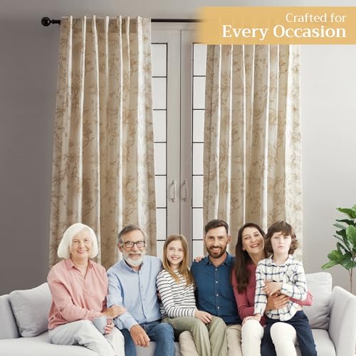 Image of Maison d' Hermine Curtains for Living Room 100% Cotton 50 inchx96 inch (Pack of 1) | 96 inches long Light Filtering Toile Curtains for Windows with Rod and Loop Pockets - Paradise - Almond