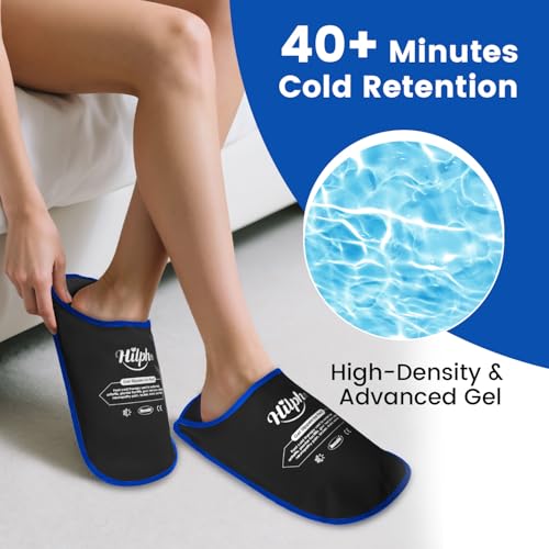 Image of Hilph Foot Ice Pack Slippers for Plantar Fasciitis, 1 Pair - Reusable Hot & Cold Packs, Gel Ice Slippers for Foot, Broken Toes, Gout, Surgery, Neuropathy, Diabetic, Swollen, Black
