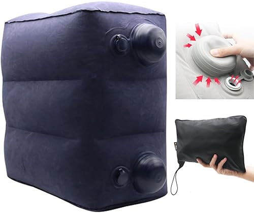 Reposapiés inflable para viajes en avión, reposapiés de viaje en avión, altura ajustable, automóvilavión, almohada reposapiés con bomba para