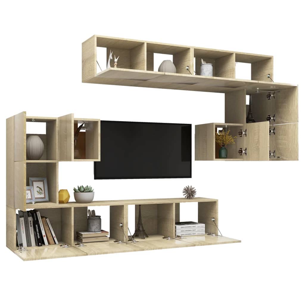 8-TLG Sonoma - Juego de 8 tablas de pared de madera de roble, 240 cm de ancho, aparador moderno para TV con amplio espacio para salón y dormitorio