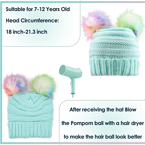 Actlati Kids Winter Knitted Beanie Hat Colorful Pompom Ears Ski Hat For Boy Girl(Ages 7-12) #TOP2