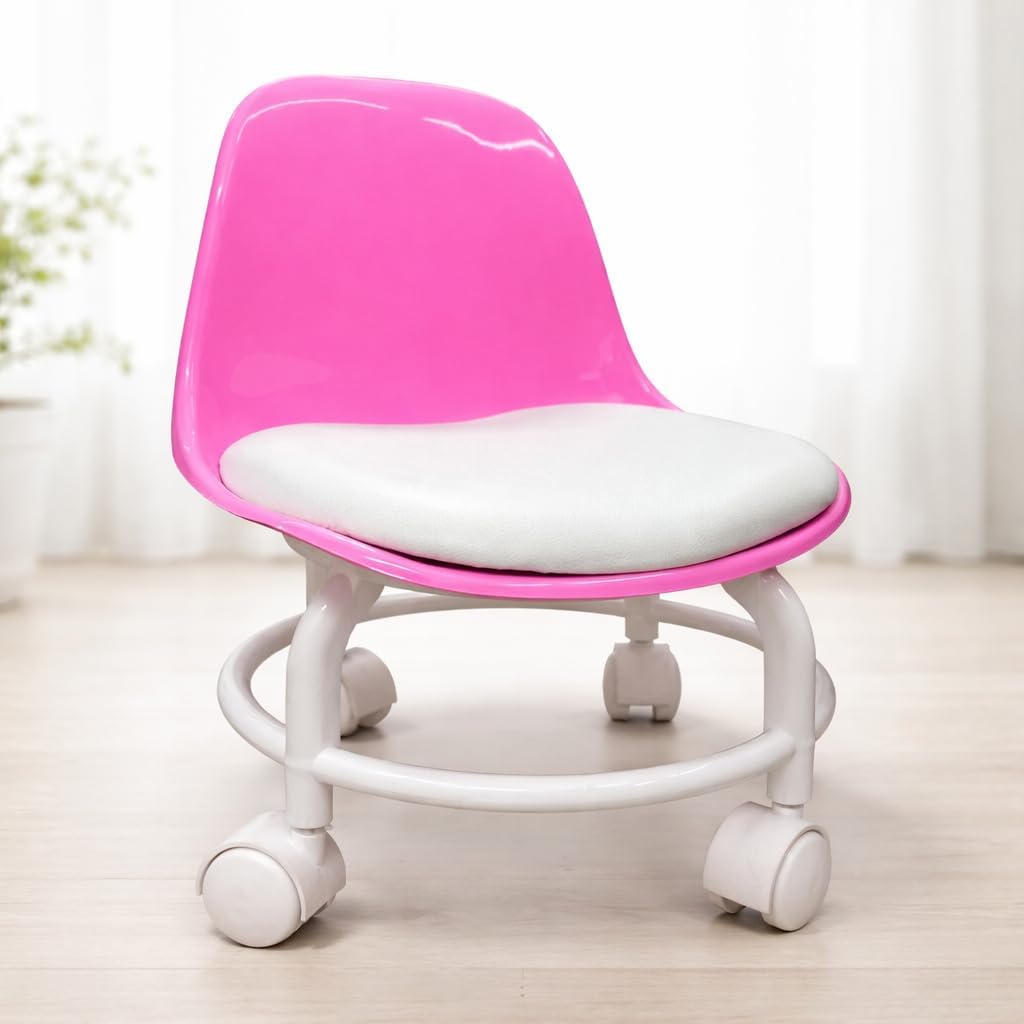 QTM Pantone Baby Chair on Wheels Thoughtful Design Playful Functionality Kids Chair 360° Swivel Low Rolling Mini Chair for Study Dining (Pink, Pack of 1)-image-5