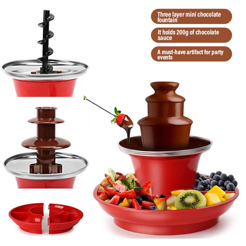 3 Tier Electric Chocolate Sauce Fountain,Melting Machine Chocolate Sauce Fondue Fountain Set,Detachable Mini Chocolate Chocolate Fondue for Party Games Night Christmas Halloween