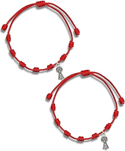 Armband met 7 knopen, rood, origineel, tegen boze ogen en bescherming, handgemaakt, amulet, rode draad voor heren, dames, paren en vriendschap, geluksbrenger, kabbalah-armband, 7 chakra's, rood, 7