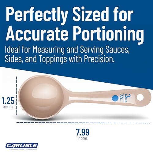 Image of Carlisle FoodService Products 3 Oz Solid Portion Control Spoon - Short Handle Measuring Spoon - Beige Polymer Foodservice Spoon for Commercial Kitchens, (Pack of 12)