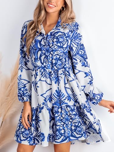Image of CUPSHE Women's 2025 Fall Dress Long Sleeve V Neck Button Floral Tunic Ruffled Casual Flowy Mini Summer Dress