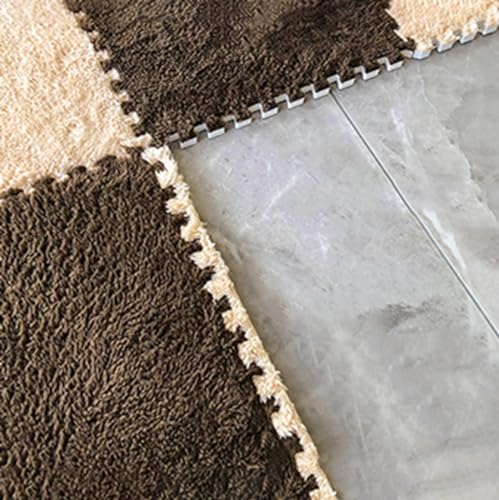起毛ジョイントマット 柔らかい もこもこ タイルカーペット 大判 絨毯 滑り止め 保温防寒 ジョイントマット 厚手 フロアマット 防音 洗える 抗菌防臭 床暖房対応 赤ちゃん 子供部屋 ラグ カーペット コ-ブラウン・カーキ [1]
