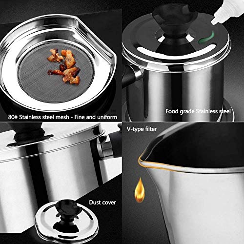 Recipiente de aceite usado con colador de malla, olla de grasa de acero inoxidable para cocina, ideal para almacenar grasa de cocina y aceite de tocino, diseño de filtro fácil