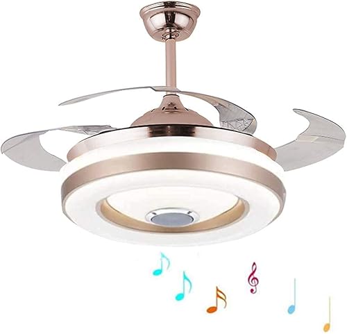 Miniatura 7 de Ventilador de techo Bluetooth de 42 pulgadas con luz y música de altavoz, 7 colores regulables LED retráctiles con iluminación de techo remota para