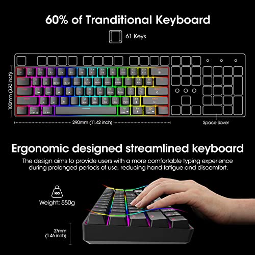 Koorui 60% Gaming Keyboards, 61 Keys Wired Ultra-Compact Mechanical Keyboard 26 Rgb Backlit With Red Switch Mini Keyboards For Windows Macos Linux #TOP4