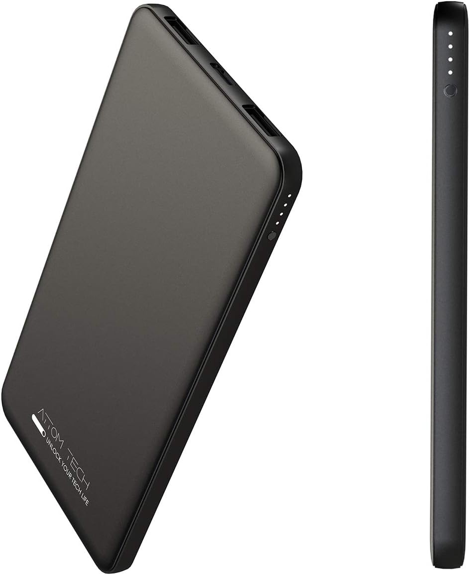 10000mAh Triple USB Outputs Slim Power Bank Ultra Thin, Mini Portable Charger External Phone Battery Pack Small Dual USB Outlet, Emergency Phone Power Backup