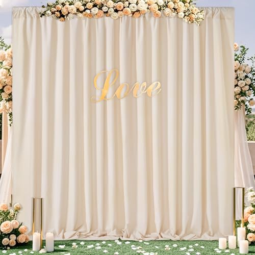 Image of Ivory Backdrop Curtains 30ft x 10ft: Wedding Photo Backdrop Drapes - Polyester Background for Bridal Shower Party Stage Decoration