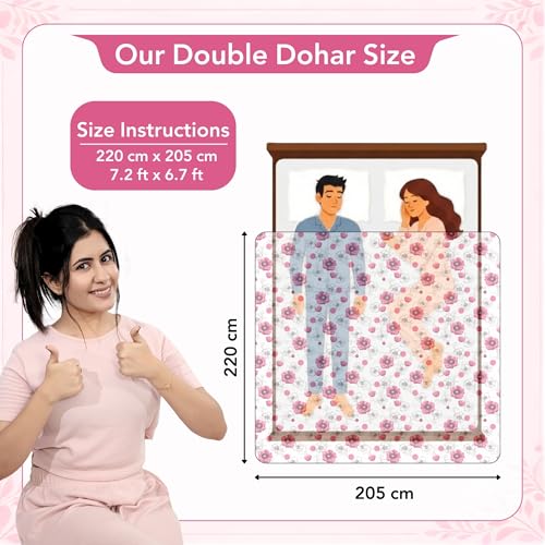 Image of Divine Casa Cotton Dohar Double Bed 220 x 205 cm, 120 GSM Lightweight Blanket, Soft Breathable Summer Quilt for AC and All Season Use