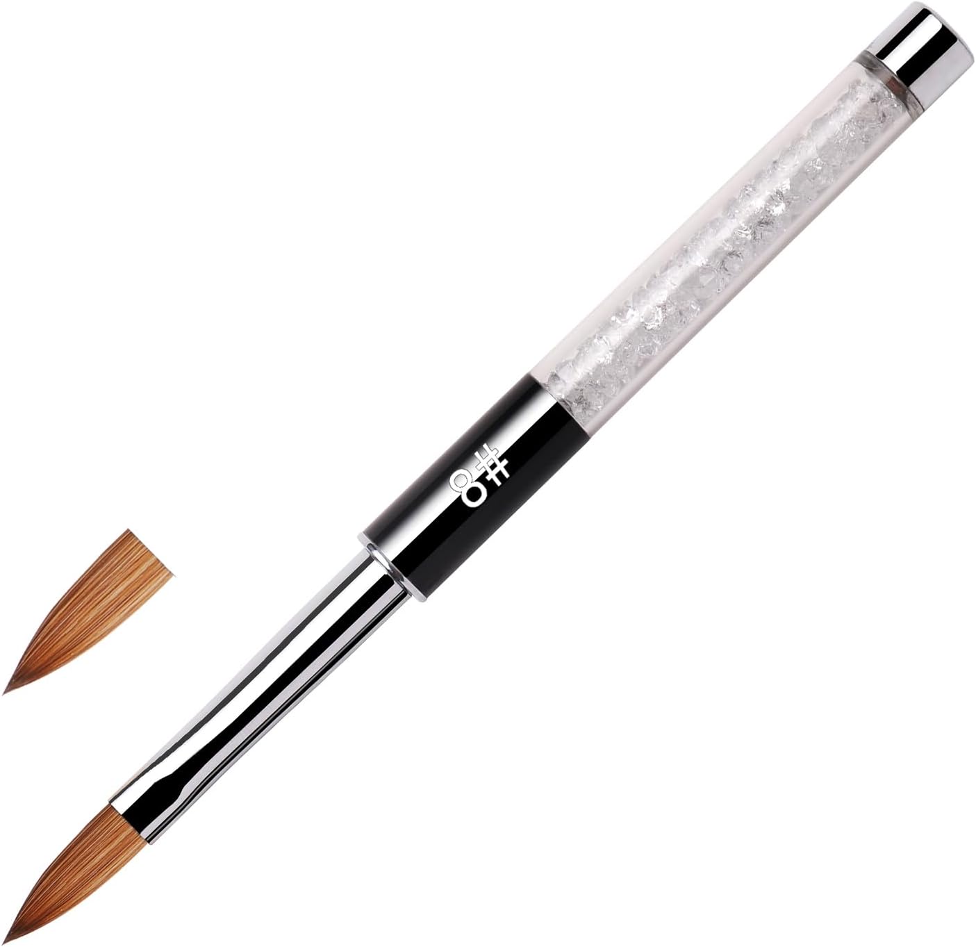 NMKL Oval Kolinsky Sable Hair Acrylic Nail Brush Clear Rhinestones Handle Nail Art Tool (Size 8)