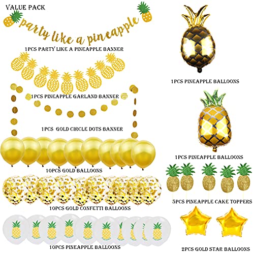 Gold Glitter Pineapple Party Decorations Summer Pineapple Garland Banner Pineapple Garland Latex Balloons Pineapple Foil Balloons Cupcake Toppers For Bachelorette,Birthday Luau Summer Party Decoration #TOP2