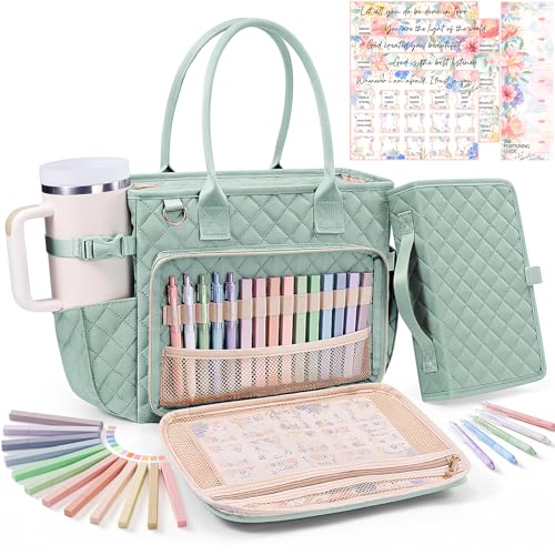 Large Bible Bag with Bible Cover Case for Women Quilted Church Tote Bag Carrying Case w/Shoulder Strap Bible Study Supplies Journaling Kit Accessories Christian Gift for Women Mom Friends Teacher