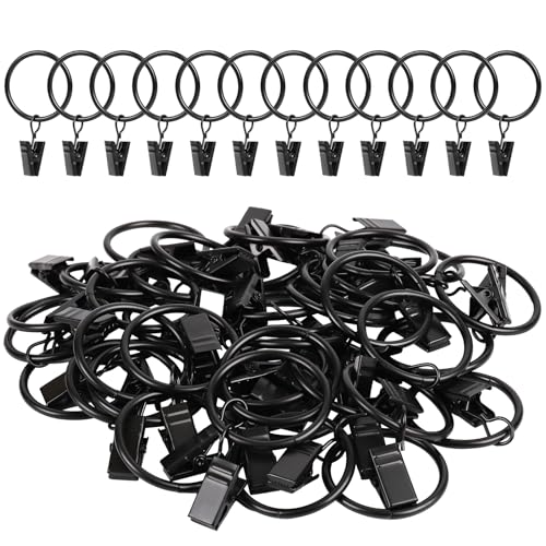 Manysky Curtain Rings with Clips 42 Pack Metal Drapery Rings with Clips Hooks Hangers for Hanging Drapes Bows Hats Drapes Rings 1.26 in Interior Diameter Fits Up to 1 in Curtain Rod Black