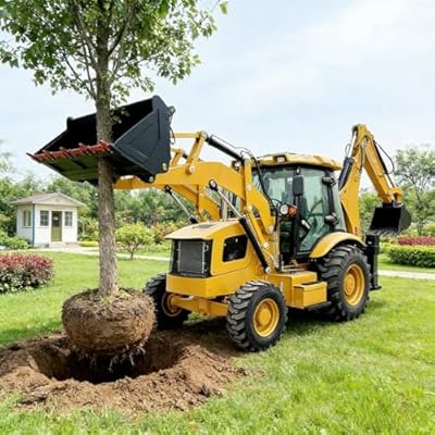 Mini Towable Backhoe Loader with 4x4 Front Loader Bucket and Rear Excavator, Compact Hydraulic Construction Equipment for Farm, Landscaping and Utility Projects