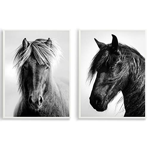 Design Pferde Poster 2er Set - Schwarz Weiß Wand-Poster DIN A3 - Kunstdrucke auf Premiumpapier mit oder ohne Bilder-Rahmen - Wand-Deko für