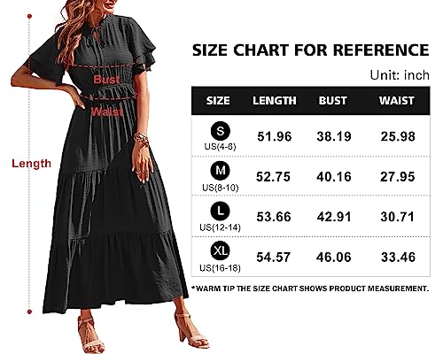 Prettygarden Womens Summer Boho Maxi Dress Short Sleeve V Neck Ruffle Trim High Waisted Tiered Party Flowy Long Dresses 2023 (Black, X-Large) #TOP5