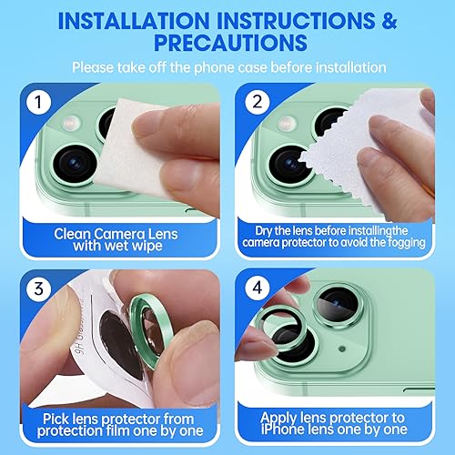 Image of Tempered Glass Camera Lens Camera Lens Protector Compatible For Iphone 15 /15 Plus,Individual Metal Ring 9H Hardness Scratchproof Protector,Stylish Accessories,Case Friendly(Green)(Green)