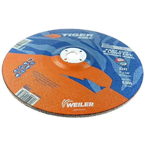 Image of Weiler 58083 9 inchX1 /4 inch, Tiger Zirc Type 28 Grinding Wheel, Z24T, 7 /8 inch A.H (Pack of 10)