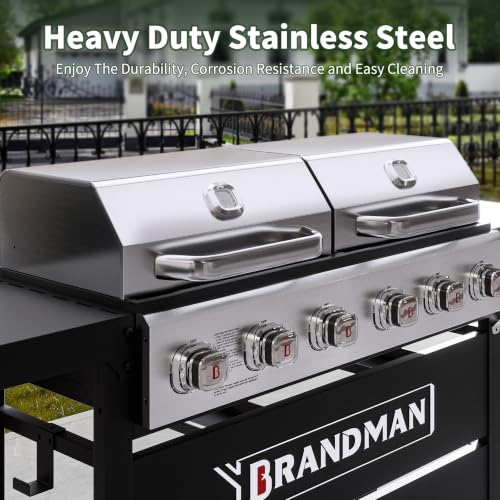 Image of Brand-Man 6-Burner Propane Gas Grill Griddle Combo 2-in-1 Outdoor BBQ Grill