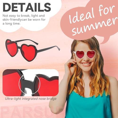 PARSUP 12 Pairs Heart Shaped Glasses Sunglasses Transparent Candy Color Tinted Eyewear Bachelorette Hen Do Wedding Night Bridal Shower Party Favors Photo Booth Props,12 Combination of Colors3