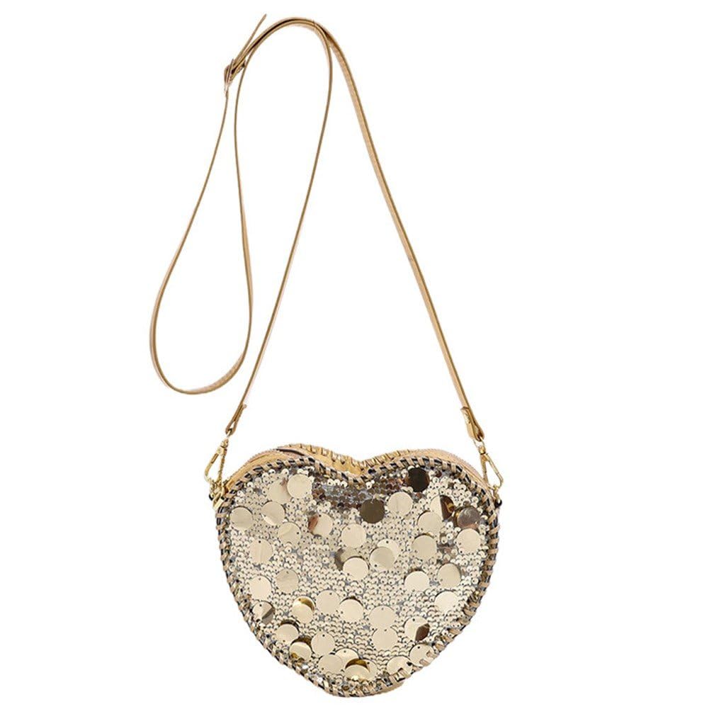 Sac de soirée à paillettes en cœur avec bandoulière amovible pour femme