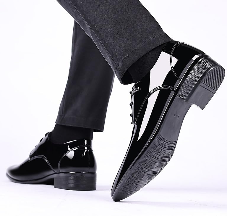 Men's Shiny Patent Leather Dress Shoes Mens Breathable Comfortable Business Lace Up Oxford Shoes Comfort Hand Stitched Business Formal Derby Shoes3