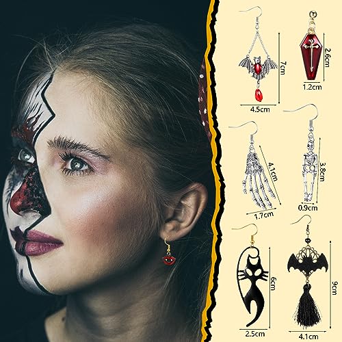 Sasylvia 20 Pairs Halloween Earrings for Women Halloween Toys Cute Drop Dangle Earring Skull Pumpkin Spider Skeleton Web Cat Ghost Vampire Bat Studs Fall Gothic for Girl Cosplay4