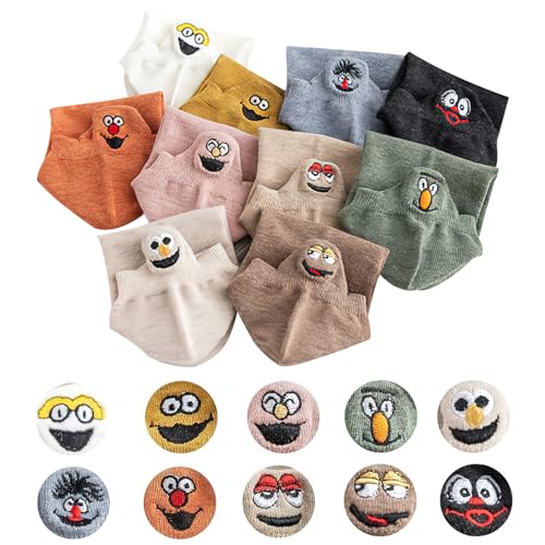 VQBKHO 10 pares de calcetines divertidos para mujer, 35-42 cortos de algodón para zapatillas de deporte, calcetines de buen humor con cara, calcetines de colores, calcetines de algodón para mujeres y