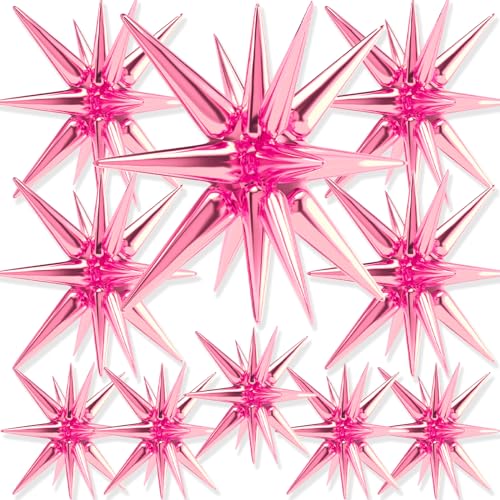Image of PartyWoo Pearl Pink Star Spike Balloons 10pcs Explosion Foil Mylar Balloons