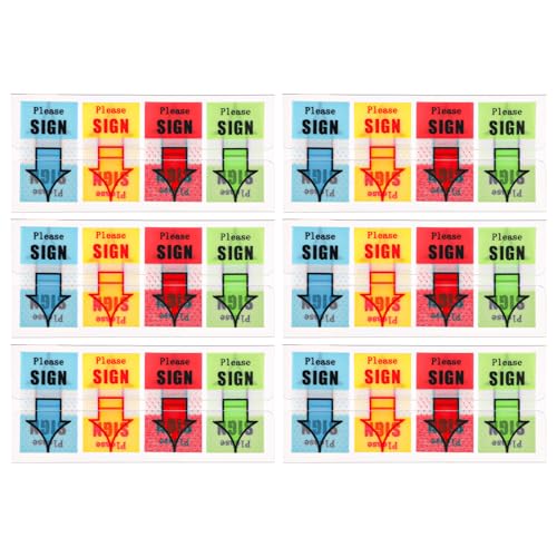 600pcs/6 Packs Please Sign Message Flags, Colorful Arrow Labels Stickers Please Sign Tag Autograph Stickers Sticky Signature Tabs Adhesive Notes for Documents Notebooks Home Office School Supplies