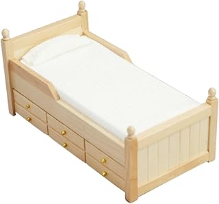 NUSITOU Mini Cama De Solteiro Decoração De Madeira Decoração De Casa Ao Ar Livre Mini Móveis Roupa De Cama De Madeira Bonecas De Madeira Mini Acessórios Para Casa Enfeites Para Casa De