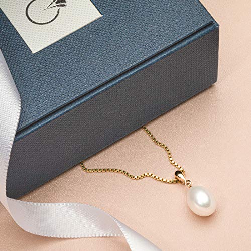 PEORA Freshwater Cultured White Pearl Pendant in 14K Yellow Gold, Baroque Oval Shape, 10x8mm Dainty Solitaire, Dainty Pearl Necklaces, Elegant Wedding Pearl Necklace & Bridesmaid Jewelry 6