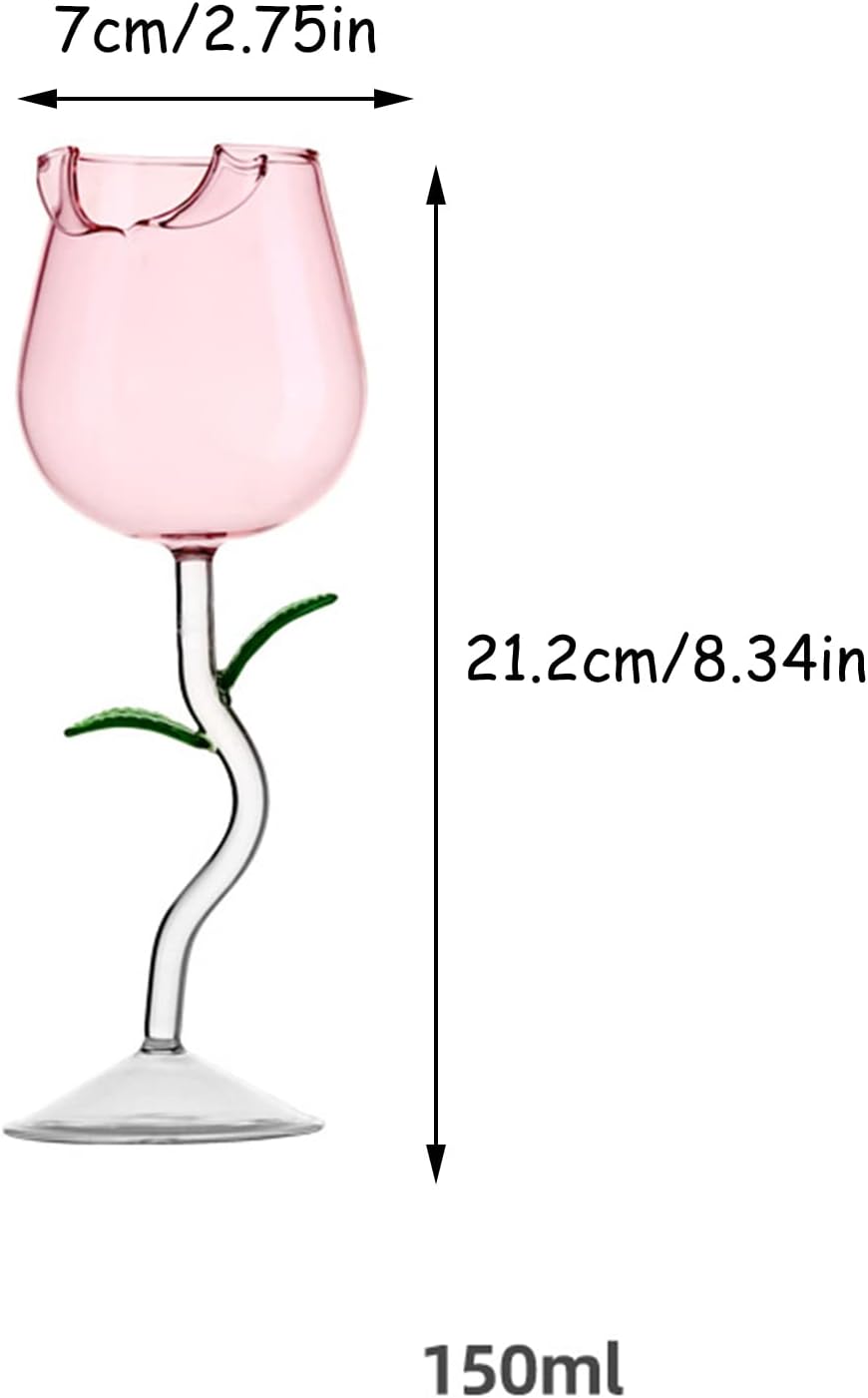 5 OZ Creative Rose Flower Wine Glasses Set of 2, Crystal Red Wine Glasses, Rose Flower Goblet Wine Cocktail Juice Glass for Party Wedding Festival Bar