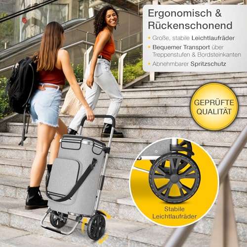 maxVitalis Einkaufstrolley klappbar, Einkaufswagen mit Kühlfach, 3in1 Trolley, Sackkarre & Umhängetasche, Einkaufsrollwagen, Shopping Trolley 43L Kapazität & Spanngurt, Hackenporsche, Silbergrau – Bild 7