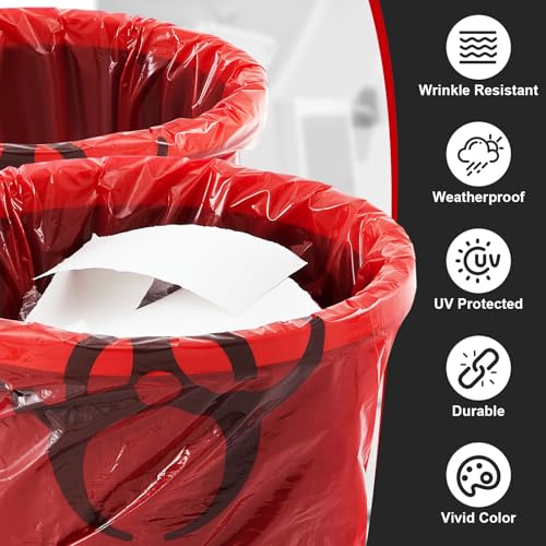 Image of Geiserailie 200 Pcs 10 Roll 14.5 inch x 19 inch Biohazard Waste Bags 3 Gallon Infectious Red Trash Liner No Leak Hazardous Waste Containers with Hazard Symbol for Medical Waste Disposal Safe Hospital Supplies