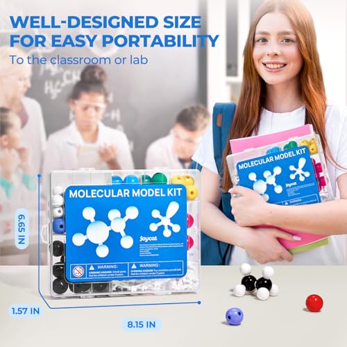 Image of JoyCat 246-Piece Molecular Model Kit with 2-Hole and 3-Hole Carbon Atoms | Includes 86 atoms with 2-hole, 3-hole and 4-hole carbon pieces, 153 bonds, 6 lone pairs and a remover tool