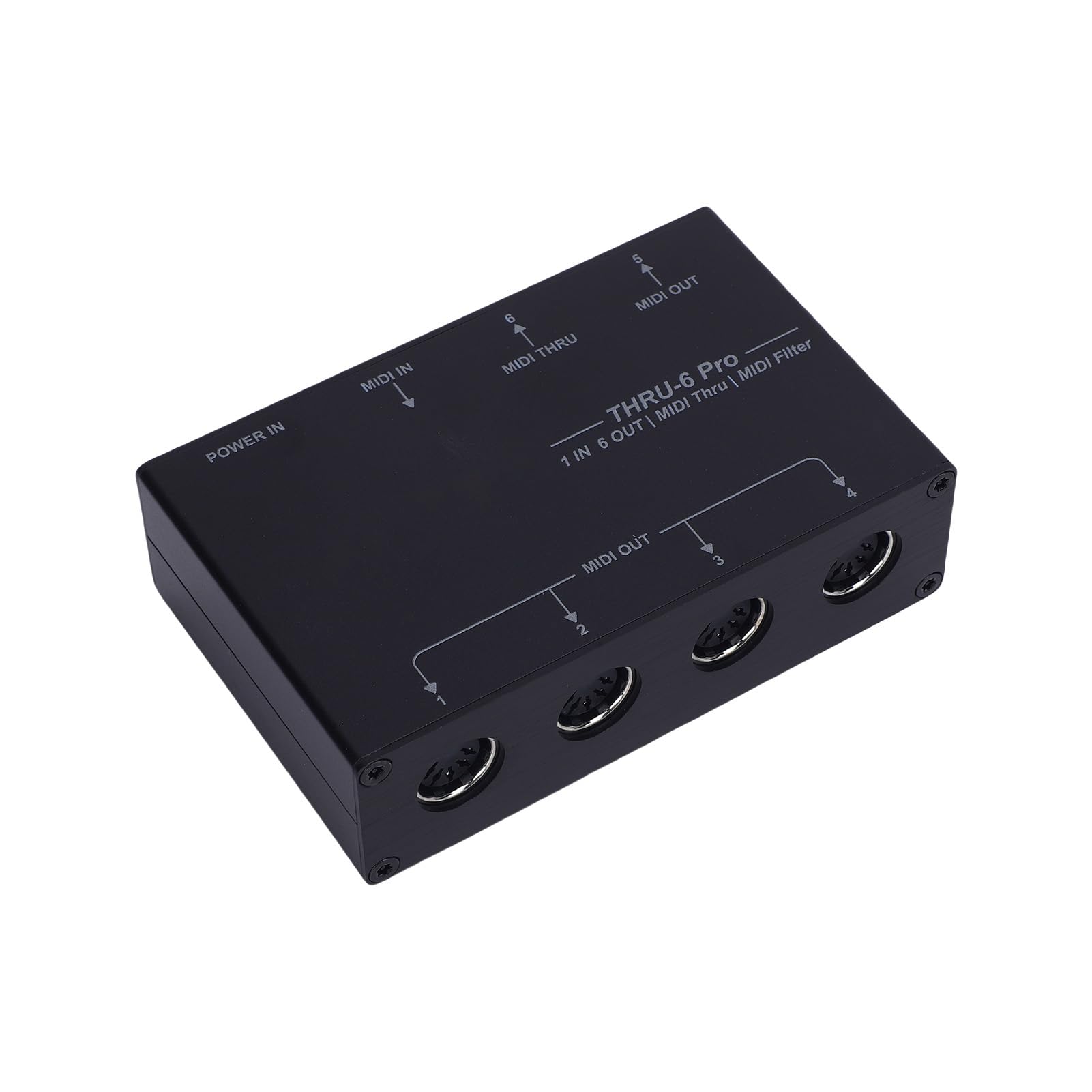 6-kanałowy Rozdzielacz MIDI USB Host Box Wydajny Interfejs MIDI dla Klawiatury, Syntezatora, Pianina Elektronicznego Stop Aluminium Czarny 4,5 X 2,9 X 1,4 Cala